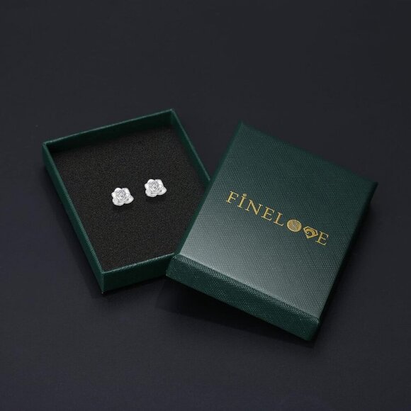 14K Gold Plated Sterling Silver Rose Flower Stud Earrings with Cubic Zirconia fo - Picture 5 of 5